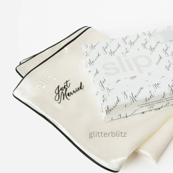 Slip Wedding “Just Married” 100% Silk Queen Pillowcase Set of 2 Bridal Gift - Picture 7 of 16